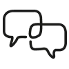 Two overlapping speech bubbles representing communication or conversation.
